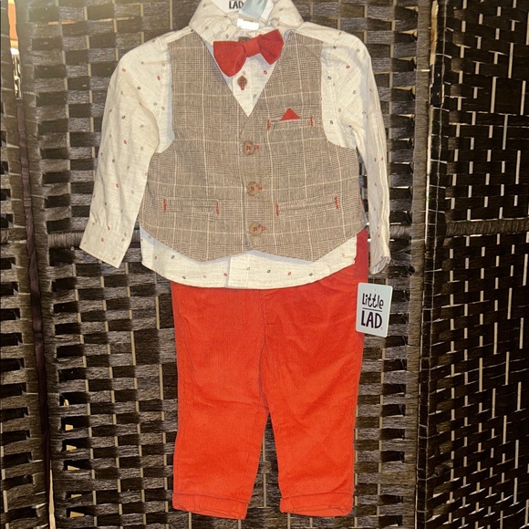 Little Lad Other - Little Lad Boys' Red Corduroy Matching Set with Vest & Bow Tie